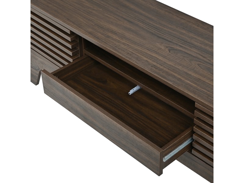  Meuble tv bas 150 cm, finition noyer, avec façades rainurées  - Conforama E