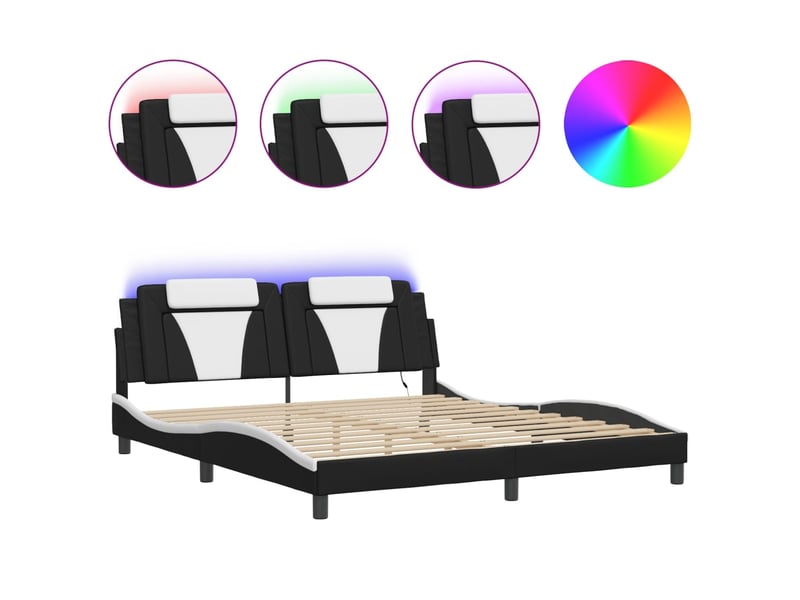  Lit double- lit adulte -  cadre de lit viana avec led sans matelas noir et blanc 180x200 cm  - Conforama A