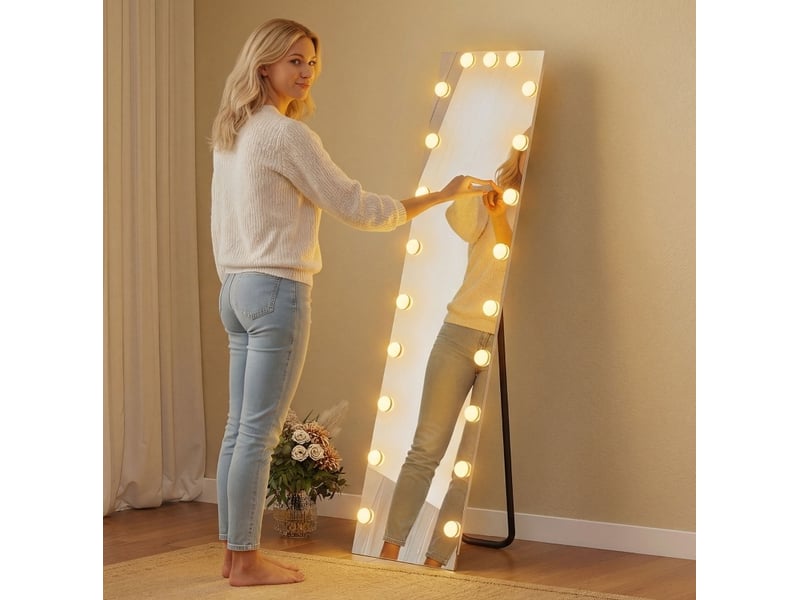  Miroir simple lumineux à 21 ampoules, 7 couleurs, tactile à mémoire, à poser ou mural, transparent 40 × 150 cm  - Conforama C