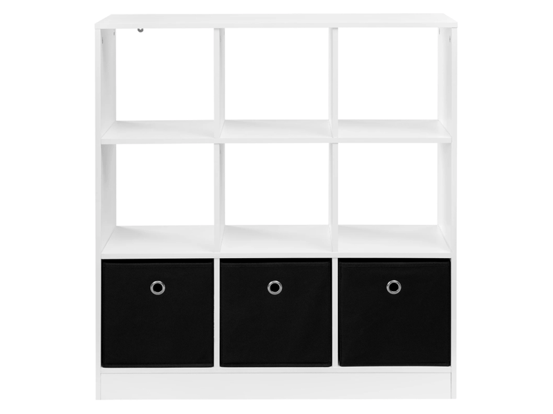  Bibliothèque 80x86,5x30 cm avec 3 tiroirs en tissu panneau de particules bicolore noir et blanc  - Conforama A