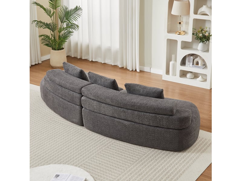  Canapé modulaire 3 places 306x103 cm – gris anthracite – forme incurvée, 3 éléments en chenille entièrement arrondi  - Conforama B