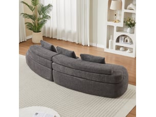 Canapé modulaire 3 places 306x103 cm – gris anthracite – forme incurvée, 3 éléments en chenille entièrement arrondi