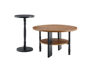 Ensemble 2 tables basses rondes 80 cm avec rangement et table d'appoint 38 cm – mdfpvc – salon et chambre – emballage