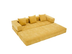 Canapé modulable - sofa bloc convertible en tissu chenille avec poches latérales - confort antidérapant pour salon - jaune moutarde, 198x79x60 cm