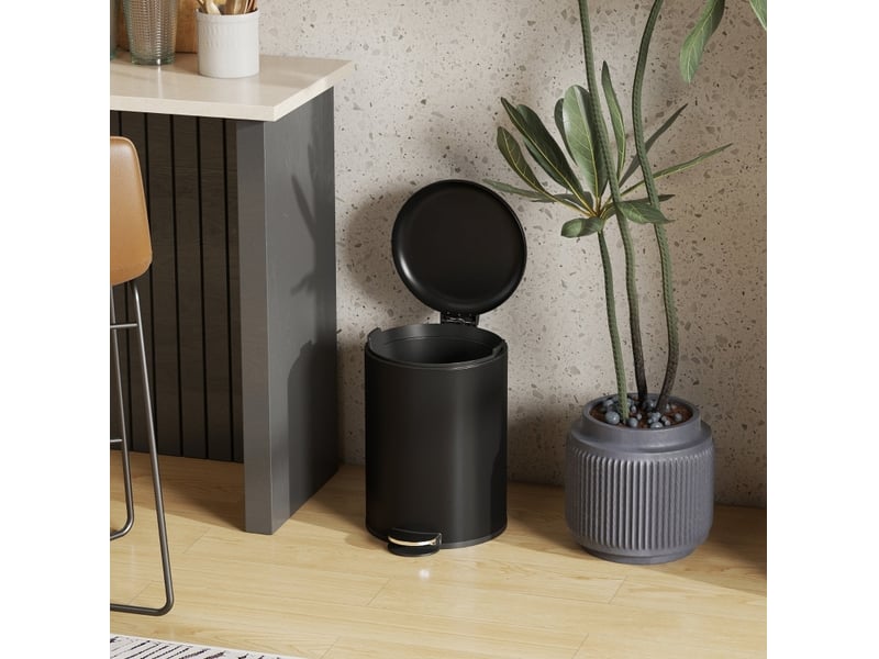 20-liter poubelle de cuisine, seau à déchets résistant aux empreintes digitales en métal avec couvercle à fermeture douce, pédale et seau amovible, noir - Conforama D