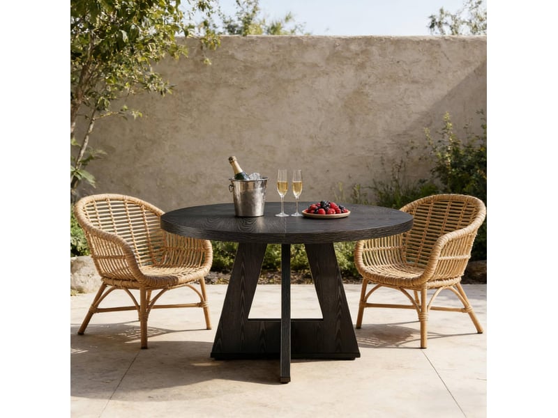  Table de salle à manger ronde pour 4 personnes avec design campagne en bois d'ingénierie noir 120 cm  - Conforama D