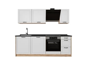 Vicco cuisine, blanc campagnechêne doré, 220cm sans plan de travail