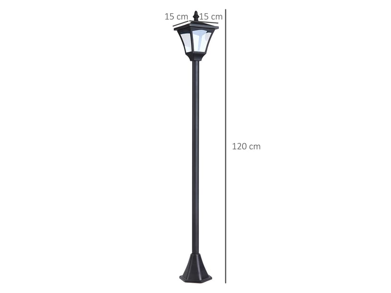  Lanterne solaire de jardin,meulva,15x15x120 cm,avec led et détecteur crépusculaire,plastique,noir  - Conforama C