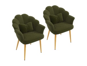 Lot de 2 fauteuils de salle à manger 64x65,5x85 cm en tissu teddy vert, pieds dorés