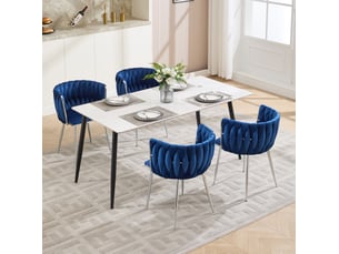 Lot de 2 chaises de salle à manger 55 x 48 x 75 cm – bleu marine – velours et pieds métalliques argentés