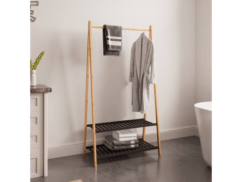 Portant à vêtements en bambou avec tringle, 2 étagères et rangement à chaussures - Conforama B