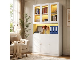 Bibliothèque moderne 100x35x200 cm, led, vitrine en verre, meuble de salon, 6 portes, chambre et bureau, mdf, blanc