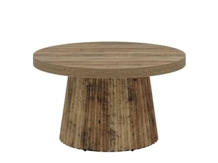 Table basse ronde 80 cm en mdf avec base striée pour salon, finition marron