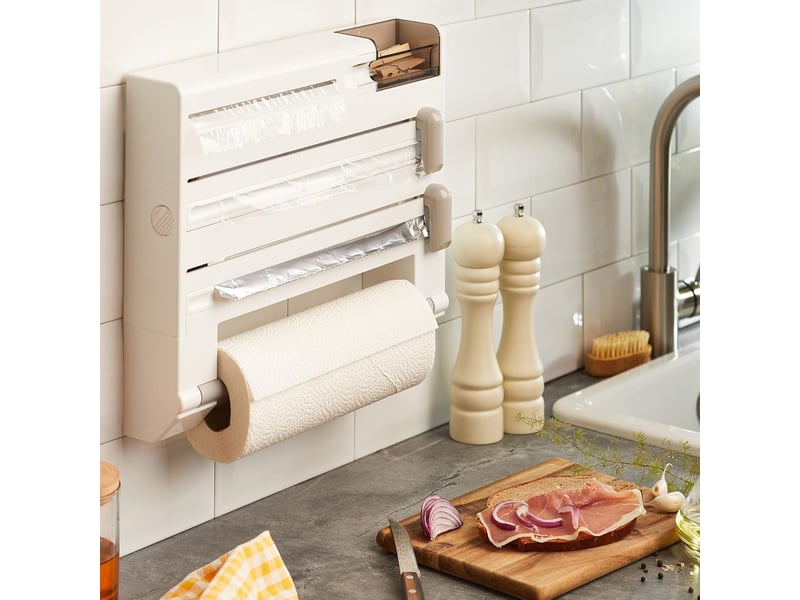  Dérouleur mural cuisine pour 3 rouleaux support de rangement avec lames tranchantes  - Conforama C