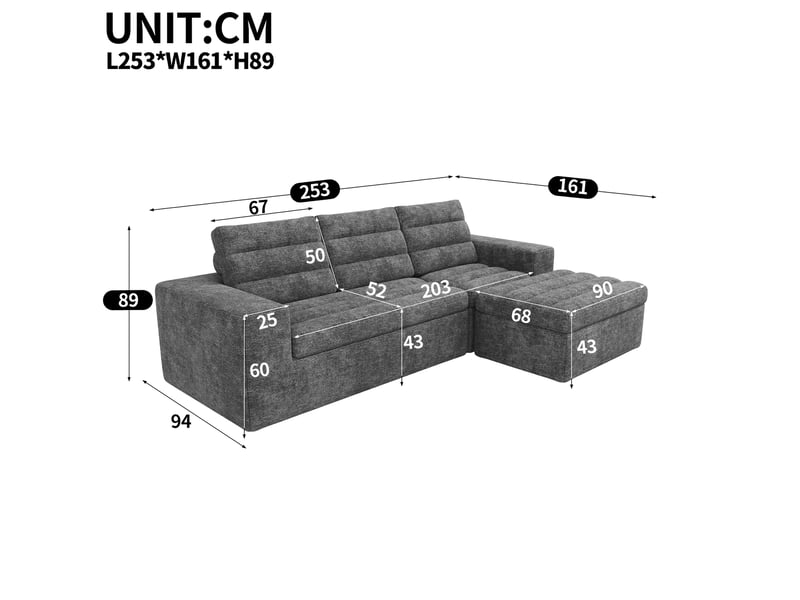  Canapé d'angle modulable en l, tissu chenille gris clair, canapé nuage 4 places avec pouf, assise sans armature pour salon et appartement  - Conforama C