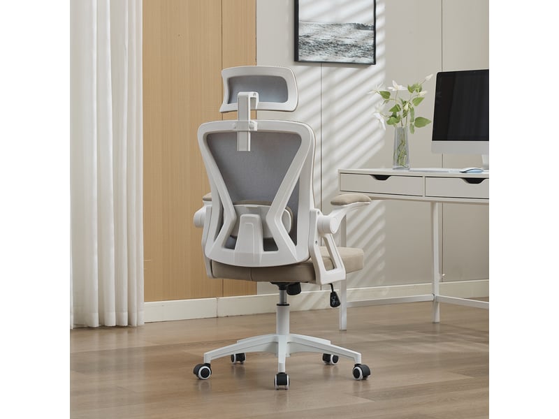  Chaise de bureau réglable avec soutien lombaire - lpospi - accoudoirs relevables, maille kaki 58 × 28,5 × 58 cm  - Conforama C