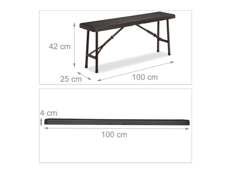  Lot de 2 bancs pliants étroits pour balcon jardin 100 x 40 x 45 cm pratiques et résistants en plastique bois foncé 13_0010176  - Conforama B