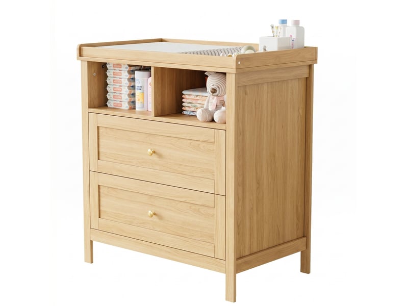  Commode à langer multifonctionnelle 82x50x90 cm en mdf couleur bois clair, convertible avec tiroirs, sans coussin  - Conforama A