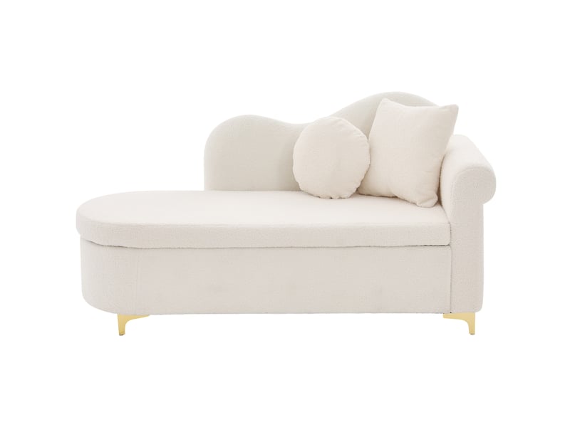  Méridienne avec coffre de rangement, dossier ondulé et coussins lombaire et cervical, tissu effet mouton beige blanc  - Conforama A
