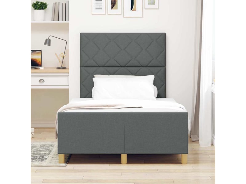  Lit double- lit adulte -  cadre de lit avec tête de lit gris foncé 120 x 190 cm tissu  - Conforama B