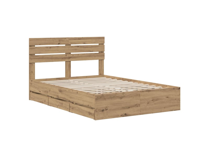 Lit double- lit adulte - bed frame with storage and headboard artisan oak 120 x 200 cm - Conforama A