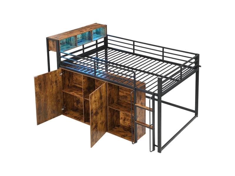  Lit mezzanine 120x200 cm noir et bois en métal et mdf  - Conforama E