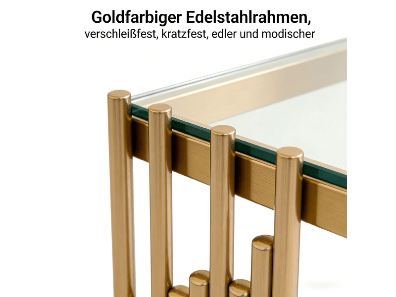  Table basse carrée en verre trempé avec cadre en acier inoxydable doré pour salon et chambre  - Conforama E
