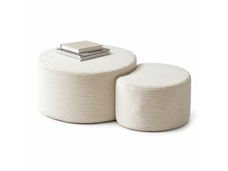  Tables basses rembourrées 2 pièces sans montage pour salon, assise d'appoint en tissu beige  - Conforama A