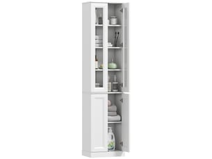 Meuble de salle de bain à 6 niveaux, unité de rangement avec 4 portes à fermeture amortie et étagères réglables, blanc