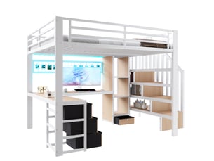 Lit mezzanine 140x200 cm <strong>FLORAGRACE</strong>  <strong></strong> coloris blanc