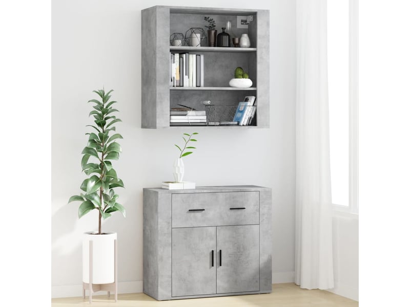  Buffet haut - bahut - meuble de rangement gris béton bois d'ingénierie  - Conforama C