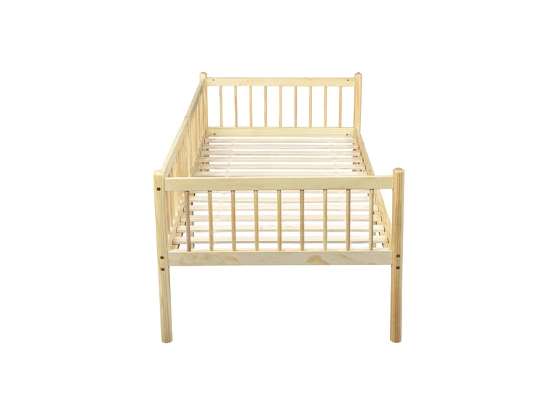  Lit banquette enfant 90x200 cm en pin naturel avec barrières sur 3 côtés  - Conforama E