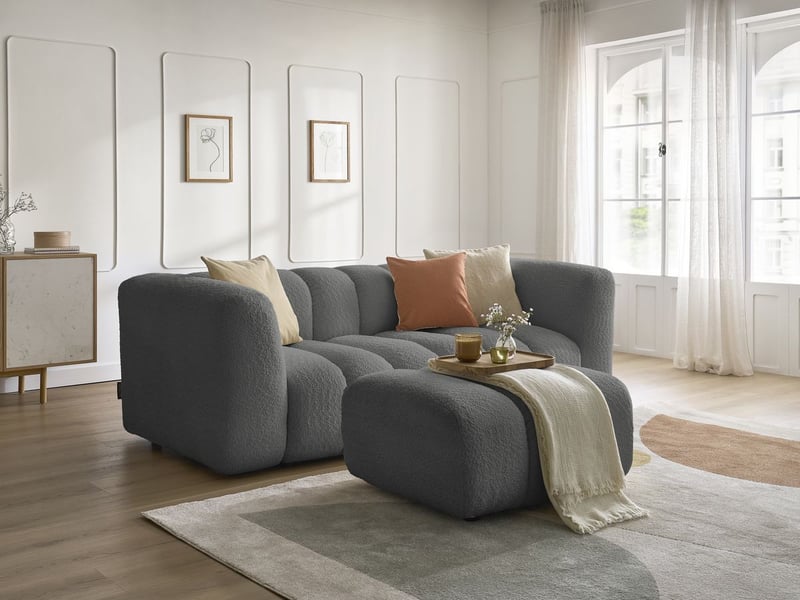  Bobochic canapé droit fixe 3 places talia tissu bouclette avec pouf gris foncé TALIA - Conforama B