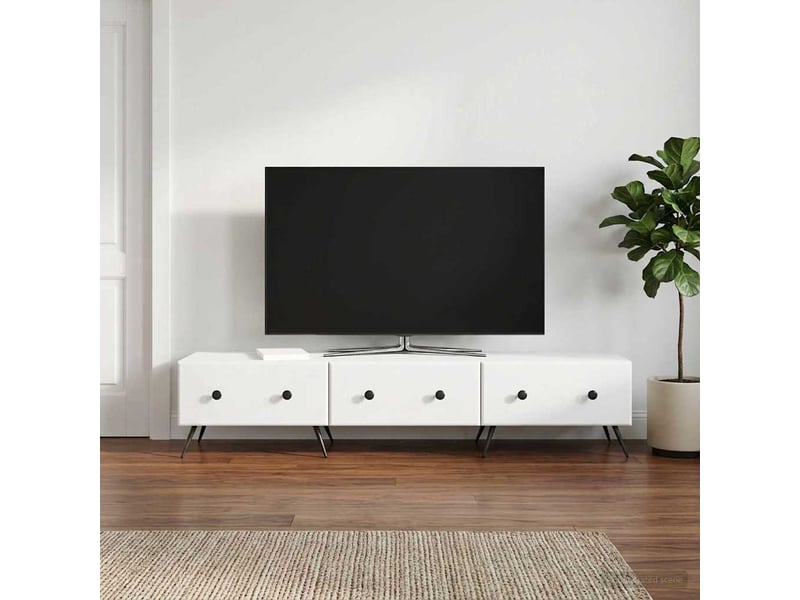  Meuble tv - banc tv - meuble de rangement blanc 147 x 34,5 x 30 cm bois d'ingénierie  - Conforama D