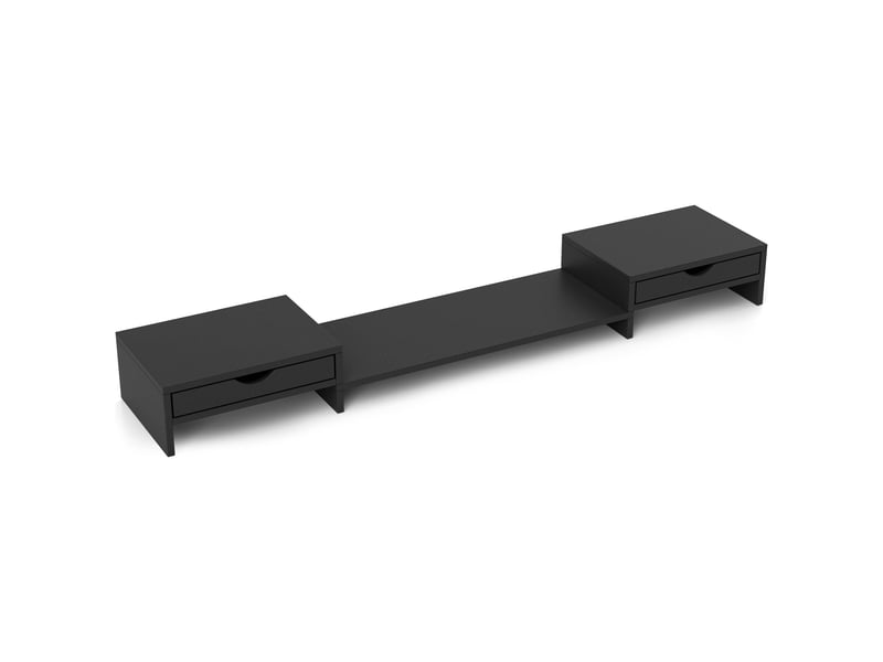  Rehausseur écran pc bureau, support d'écran d'ordinateur de 60-116 cm avec 2 tiroirs, longueur et angle réglables noir  - Conforama B
