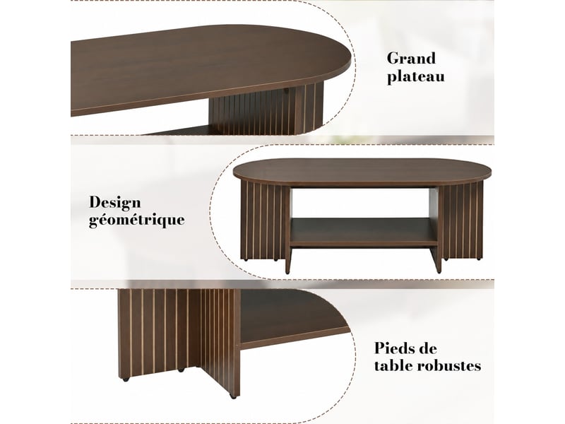  Table basse salon ovale 100x49x35 cm, table d'appoint design compact pour canapé chambre bureau, noyer  - Conforama D