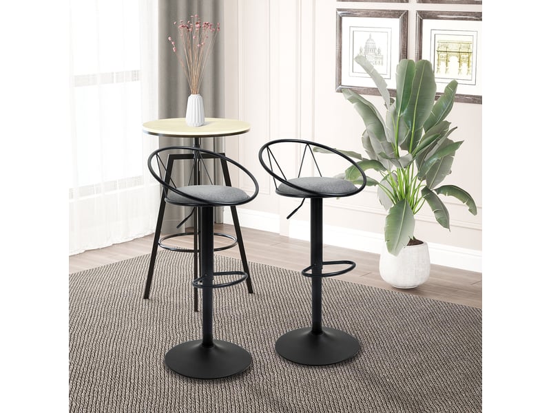 Ensemble de 2 tabourets de bar avec dossier et repose-pieds, hauteur réglable et assise rembourrée, gris  - Conforama D