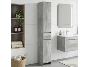 Armoire de salle de bain, meuble de rangement gris béton 30x33x190 cm