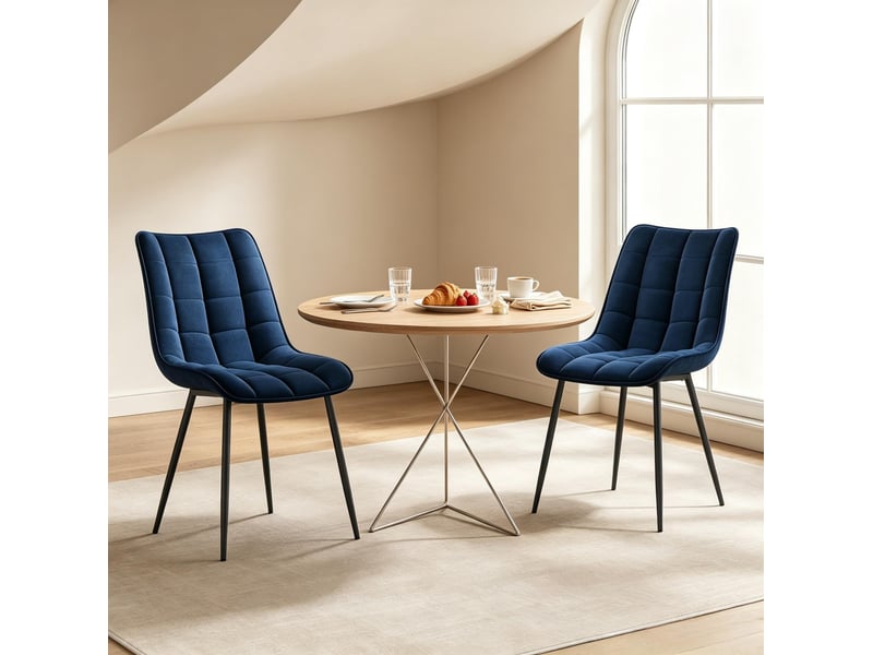 Lot de 2 chaises de salle à manger design en velours bleu et métal - Conforama D