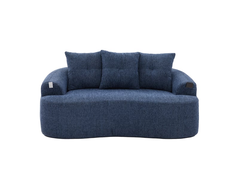  Canapé fixe 2 places 164 x 92 cm bleu en chenille, assise profonde avec ressorts ensachés et 3 coussins  - Conforama A