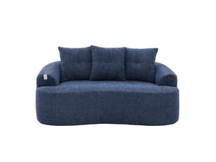 Canapé fixe 2 places 164 x 92 cm bleu en chenille, assise profonde avec ressorts ensachés et 3 coussins