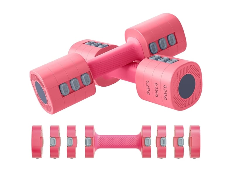  Set de 2 haltères réglables 26,6 x 7,5 x 7,5 cm rose abs, de 1 à 2,5 kg par haltère, forme carrée  - Conforama A