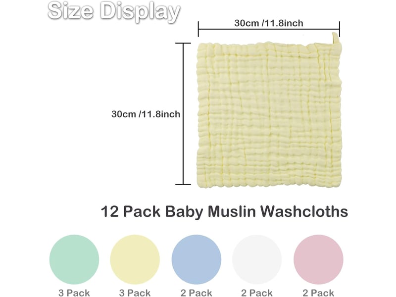  Débarbouillettes bébé en mousseline (30 x 30 cm) 12 pièces  - Conforama B