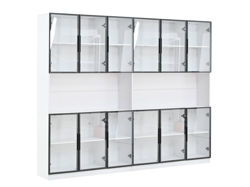  Vitrine 12 portes avec éclairage led en mdf et verre blanc 240 x 34 x 200 cm N625P384195196197W-2 - Conforama B