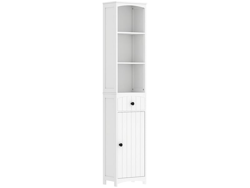  Armoire haute de salle de bain 34x24x170,5 cm avec 1 tiroir, 1 meuble fermé et 3 rangements mdf blanc  - Conforama A