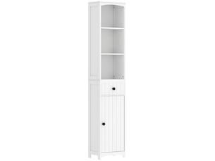 Armoire haute de salle de bain 34x24x170,5 cm avec 1 tiroir, 1 meuble fermé et 3 rangements mdf blanc