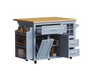 Desserte de cuisine 143x75x91 cm plateau pliant mdf bleu
