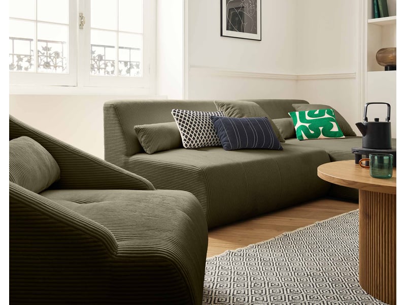 Onyx - canapé modulable d'angle réversible 4 places - en velours côtelé - lisa design - vert ONYX - Conforama E