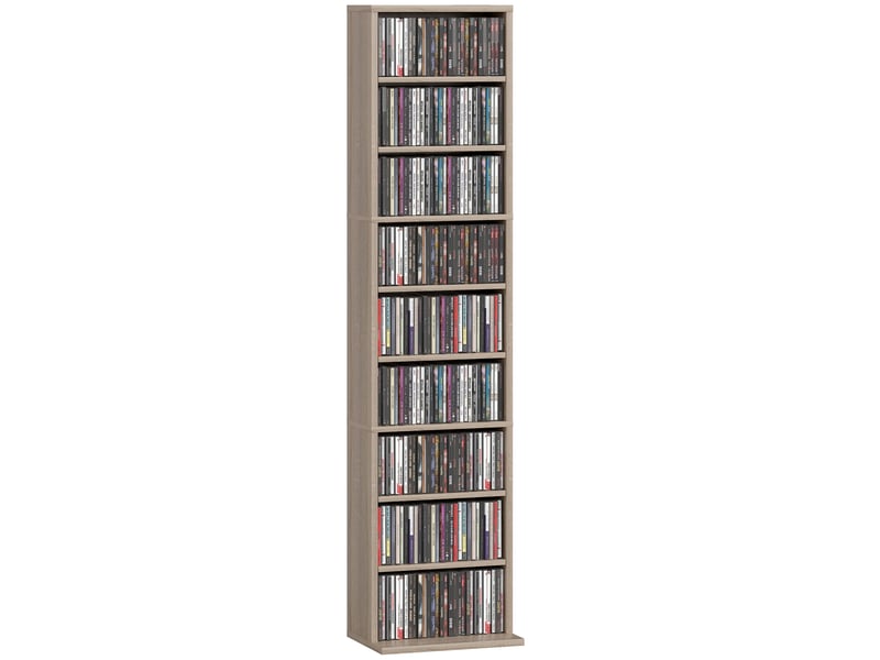  Étagère à cd à 6 niveaux réglables, capacité de 260 cd120 dvd, 33 x 24 x 140 cm, couleur bois  - Conforama A