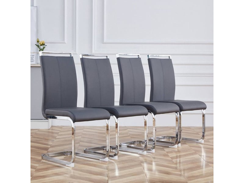  Chaise salle a manger - ensemble de 4 - métal chromé - dossier rembourré - cuir synthétique - gris gris - Conforama B